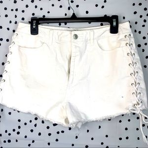 Lace Up White Denim Shorts